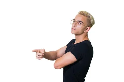 Cheerful guy in glasses posing in studio isolated on white background. 写真素材