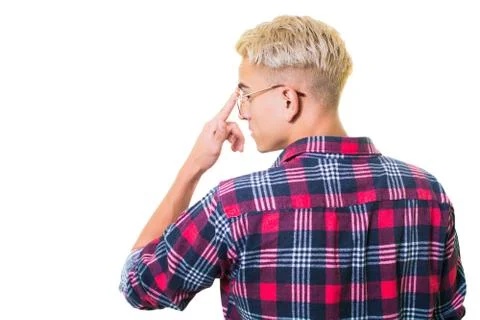 Cheerful guy in glasses posing in studio isolated on white background. Stock Photos