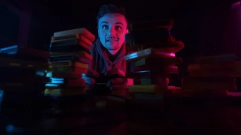Cheerful guy playing retro console. Have fun. Happy Stock Footage 126094721