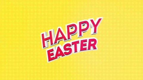 Cheerful Happy Easter text on bold red letters against yellow background Stock Footage 260925311