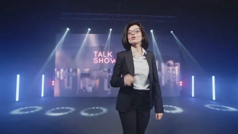 Cheerful host starting evening talk show Video stock 169715810