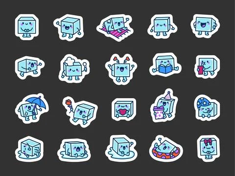 Cheerful ice cube. Sticker Bookmark. Stock Illustration