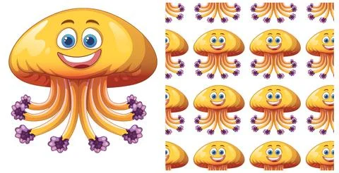 Cheerful Jellyfish Seamless Pattern Stock Illustration