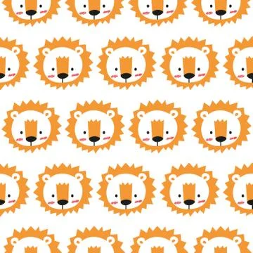 Cheerful lion pattern on white background Stock Illustration