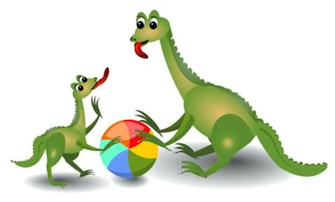 Cheerful lizard playing with ball Stock Illustration