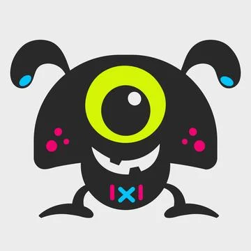 A cheerful long-eared monster. A funny and cute monster. Flat cartoon chara.. 스톡 일러스트