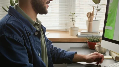 Cheerful Male UX Developer Drawing Wireframes with Graphic Tablet and Stylus Stock Footage 327901614