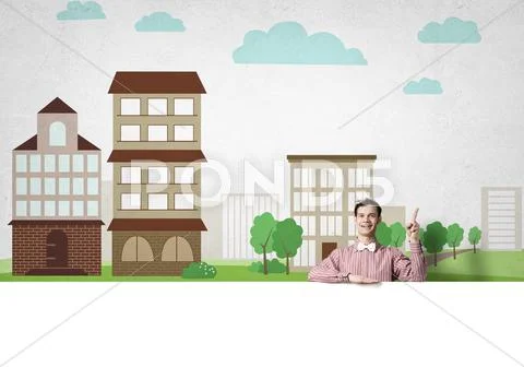 Cheerful man with banner Stock Photos