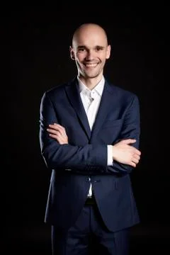 Cheerful Man on Black Background Stock Photos
