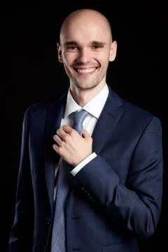 Cheerful Man on Black Background Stock Photos