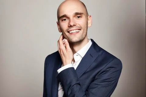 Cheerful Man in Blue Jacket Stock Photos