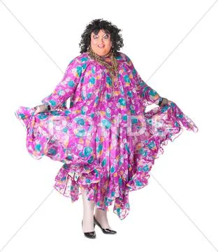 Cheerful man, drag queen, in a female suit Stock Photos