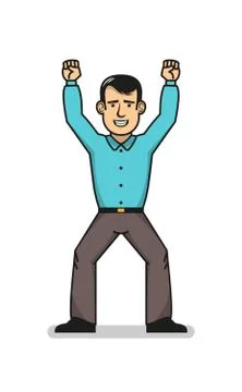 Cheerful man with hands up Illustrazione stock