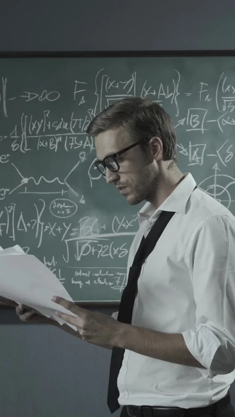 Cheerful mathematician solving a problem and celebrating Stock Footage 293678762