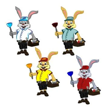 Cheerful mischievous plump rabbit plumber Stock Illustration