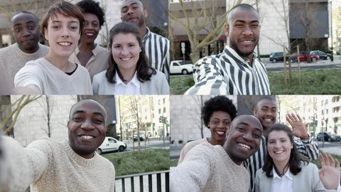 Cheerful mixed race students using cellphones Video stock 128248788