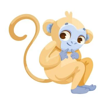 Cheerful Monkey Character with Prehensile Tail Sitting and Smiling Vector Stock Illustration