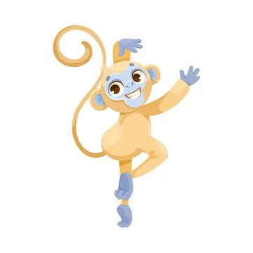 Cheerful Monkey Character with Prehensile Tail Happy Smiling Vector Illustration Stock Illustration