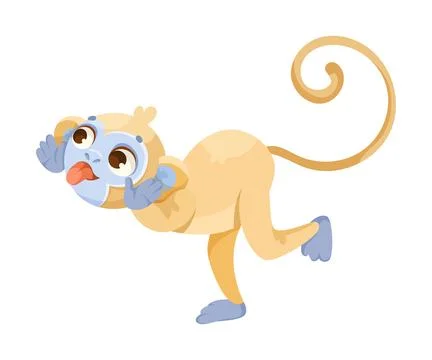 Cheerful Monkey Character with Prehensile Tail Teasing Showing Tongue Vector Stock Illustration