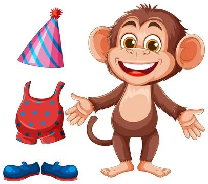 Cheerful Monkey with Clown Costume Elements Stock Illustration