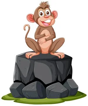 Cheerful Monkey on a Rocky Perch Stock Illustration