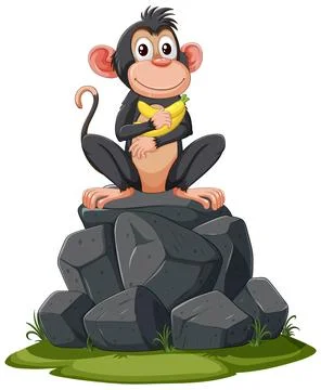 Cheerful Monkey Sitting on Rocks Illustrazione stock