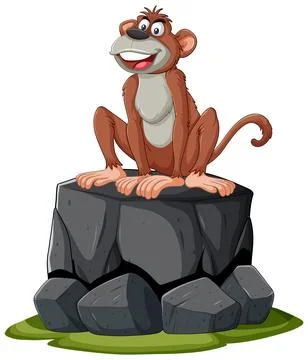 Cheerful Monkey Sitting on Rocks Illustrazione stock