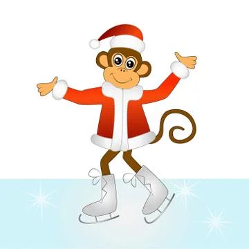 The cheerful monkey on skates Stock Illustration
