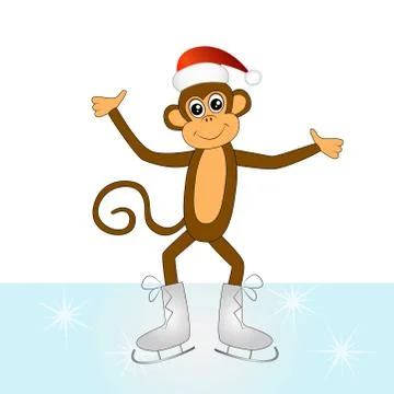 The cheerful monkey on skates Stock Illustration