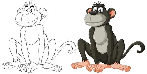 Cheerful Monkeys in Black and White Stock Illustration
