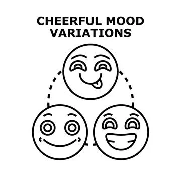 Cheerful mood variations connecting different happy expressions Stock Illustration
