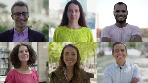 Cheerful multiethnic people smiling at camera Stock-Footage 120979023