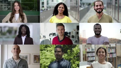 Cheerful multiethnic people smiling at camera Stock Footage 121914484