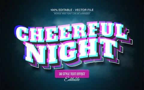 Cheerful night colorful text effect editable Stock Illustration