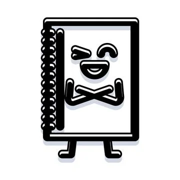 Cheerful notebook character winking with crossed arms Ilustración de archivo