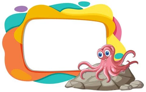 Cheerful Octopus by the Ocean Frame Stock Illustration
