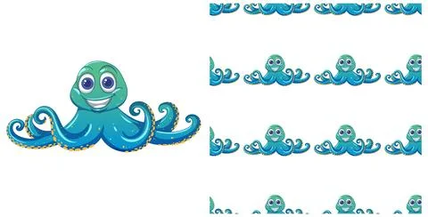 Cheerful Octopus Seamless Pattern Design Illustrazione stock