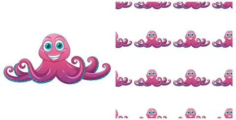 Cheerful Octopus Seamless Pattern Design Stock Illustration