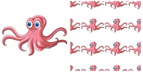 Cheerful Octopus Seamless Pattern Design イラスト素材