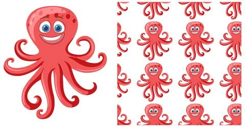 Cheerful Octopus Seamless Pattern Illustrazione stock