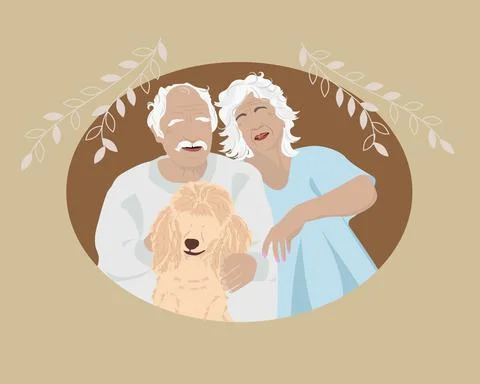 Cheerful old couple flat vector illustration. Stock Illustration