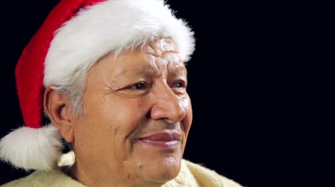 Cheerful Old Man Showing A Pink Wrapped Xmas Gift Stock Footage 44100706