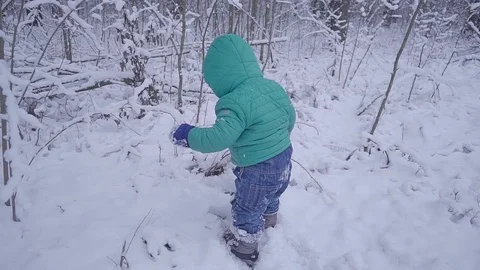 Cheerful one year boy in the winter forest. created with gimbal 스톡 동영상 83337584