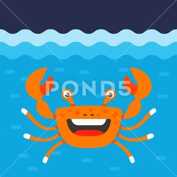 Cheerful orange crab under sea water. Stock Illustration