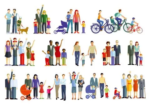 Cheerful parent groups with children Stock Illustration