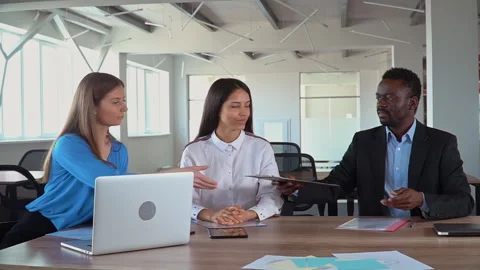 Cheerful partnership concept diverse team Stock Footage 144456078