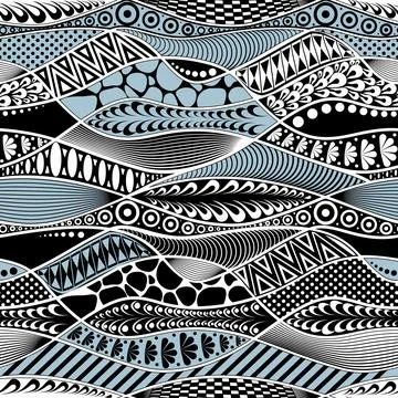 Cheerful Patchy Waves Seamless Pattern Stock Illustration