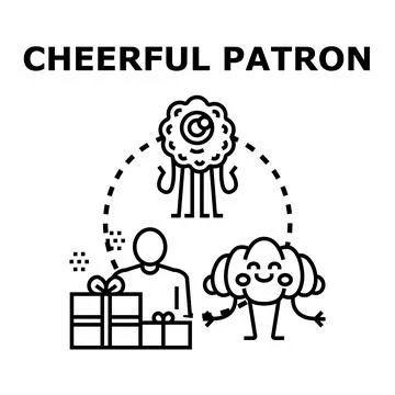 Cheerful patron supporting creators and receiving gifts Ilustração Stock