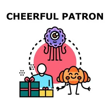 Cheerful patron supporting creators and receiving gifts Ilustração Stock