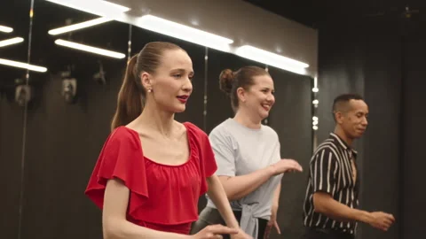 Cheerful People Dancing Bachata at Dance Class Stock Footage 246377976